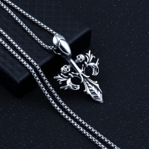 Lant model gothic, cu pandantiv cruce cu dead skull, unisex, argintiu, - Img 4