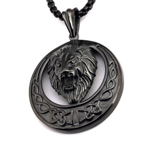 Lant, model lion king cu blazon, pandantiv cap de leu regal, unisex, negru, - Img 2