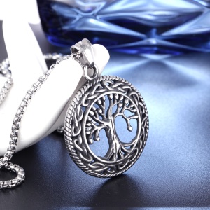 Lant tree of life, model mother nature, gotic style, pandantiv rotund, unisex, argintiu - Img 4