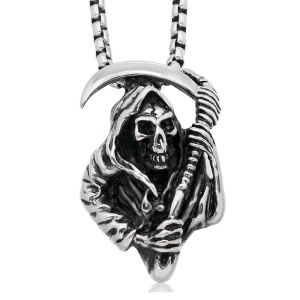 Lant underworld, cu pandantiv death reaper cu coasa prietenoasa, unisex, argintiu,