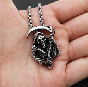 Lant underworld, cu pandantiv death reaper cu coasa prietenoasa, unisex, argintiu, - Img 2