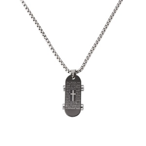 Lant unisex, pandantiv special, model placa de skateboard cu cruce, tematica God is love, negru,