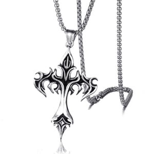 Lant unisex, pandantiv tip cruce, model gothic, tematica stylish cross, argintiu,