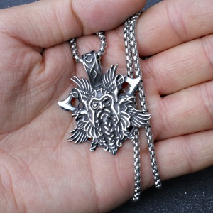 Lant unisex, pandantiv viking, model Valhalla, tematica Odin the God of war, argintiu, - Img 2