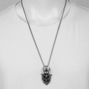 Lant valhalla warrior, pandantiv cu cap de luptator viking, unisex, argintiu, - Img 4