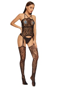 Lenjerie erotica costum sexy, din plasa, negru