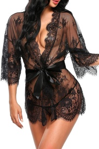 Lenjerie halat sexy, dantela, negru