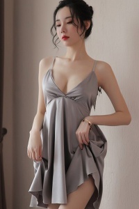Lenjerie sexy dama, rochie scurta cu decolteu in V, model cu aripi de inger, tematica I’m your angel, gri - Img 2