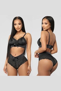 Lenjerie sexy dama, set 2 piese, chilot talie inalta si sutien reglabil, model senzual cu fundite, tematica nopti romantice, negru - Img 4