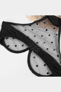 Lenjerie sexy dama, set 2 piese, sutien transparent prindere dupa gat si chilot tip funda bondage, model special black, negru - Img 4