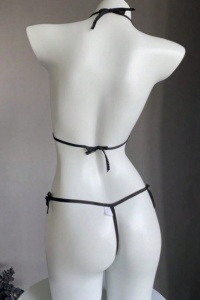 Lenjerie sexy dama, set 3 piese, model incitant minimalist, sutien, chilot crochless si ciorapi, tematica touch me, negru - Img 2