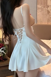 Lenjerie sexy, o piesa, rochie cu bretele subtiri reglabile, cupe triunghiulare, accesorizata cu fundite, model diafan, tematica romantic love, alb - Img 2