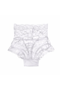 Lenjerie sexy, talie inalta, inchidere cu snur la spate, alb - Img 2