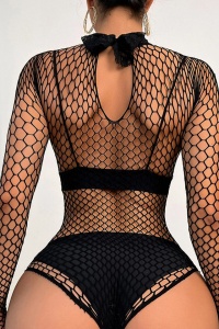 Lenjerie sexy tip body, maneci lungi, model erotic, negru - Img 2
