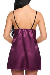 Lenjerie sexy tip neglijeu cu bretele subtiri reglabile, mov - Img 2