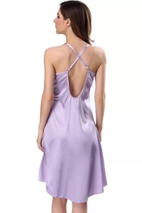 Lenjerie sexy, tip pijama, neglijeu sexy, spate gol si bretele subtiri, mov deschis - Img 2