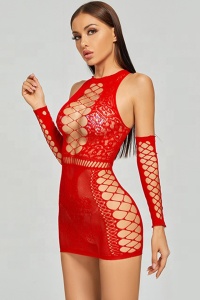 Lenjerie sexy tip rochie scurta, rosie - Img 4