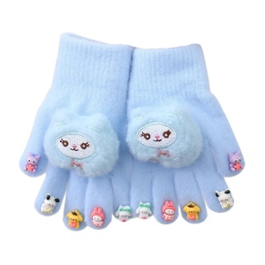 Manusi copii, model deosebit cu manseta elastica, accesorizate cu figurine super haioase, tematica feeling special, fetite, marime 6 – 12 ani, albastre