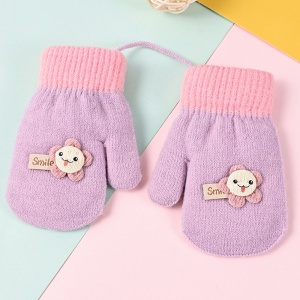 Manusi copii, model dragut cu un singur degetel si snur, manseta elastica, accesorizate cu figurine vesele, tematica happy winter, unisex, marime 3 – 8 ani, mov - Img 2
