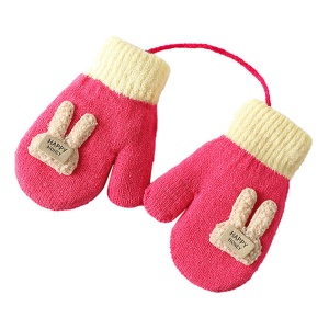 Manusi cu snur pentru copii, model calduros si vesel, tematica happy baby, marime 1 – 3 ani, roz inchis