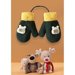 Manusi cu snur pentru copii, model calduros si vesel, tematica happy baby, marime 1 – 3 ani, verde inchis - Img 2