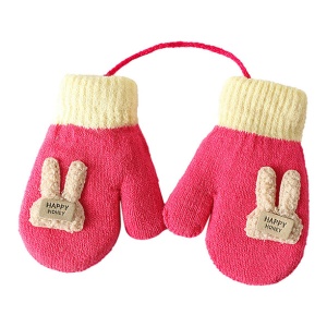 Manusi cu snur pentru copii, model calduros si vesel, tematica happy baby, marime 1 – 3 ani, roz inchis - Img 3