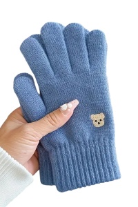 Manusi dama, model clasic calduros, accesorizate cu ursulet, tematica feeling warm, marime universala, albastru deschis