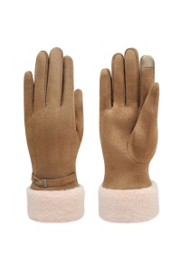 Manusi dama, model clasic elegant, manseta pufoasa, accesorizate cu detaliu chic, tematica winter fashion, marime universala, maro