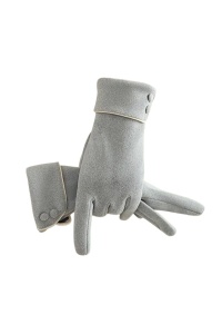 Manusi dama, model minimalist elegant, manseta intoarsa accesorizata cu nasturei, tematica fashion style, marime universala, gri