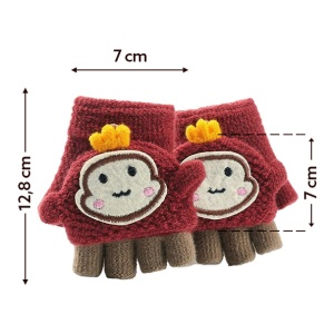 Manusi pentru copii, model cu degetele descoperite si capac decapotabil, prindere cu nasturel, accesorizate cu figurina haioasa, manseta elastica, tematica happy moments, marime 1 – 3 ani, rosu caramiziu - Img 4