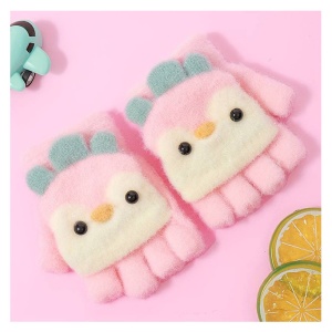 Manusi pentru copii, model cu degetele descoperite si capac decapotabil, accesorizate cu pinguini poznasi, tematica happy feet, marime 1 – 5 ani, roz deschis - Img 3