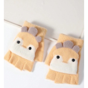 Manusi pentru copii, model cu degetele descoperite si capac decapotabil, accesorizate cu pinguini poznasi, tematica happy feet, marime 1 – 5 ani, galbene - Img 4