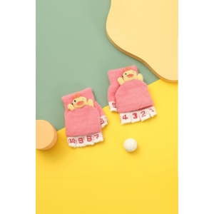 Manusi pentru copii, model cu degetele descoperite si numerotate, capac decapotabil prindere cu nasturel, manseta elastica, accesorizate cu puisor, tematica learn and play, marime 3 – 8 ani, roz - Img 2