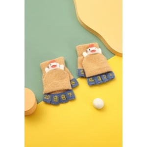 Manusi pentru copii, model cu degetele descoperite si numerotate, capac decapotabil prindere cu nasturel, manseta elastica, accesorizate cu puisor, tematica learn and play, marime 3 – 8 ani, galbene - Img 3