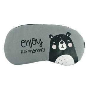 Masca de dormit, model cu animalute cute, rezerva cu gel, prindere elastica, tematica enjoy the moment, unisex, gri