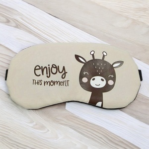 Masca de dormit, model cu animalute cute, rezerva cu gel, prindere elastica, tematica enjoy the moment, unisex, coffee - Img 3