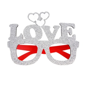Ochelari amuzanti fara lentile, model petrecere fashion, love si inimioare, tematica party style, argintiu