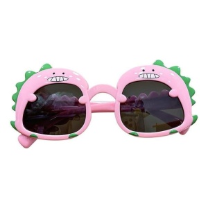 Ochelari de soare pentru copii, unisex, model cu dinozaur prietenos, tematica dino world, marime universala, roz - Img 4