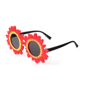 Ochelari de soare pentru copii, unisex, model cu floarea soarelui, tematica beautiful sun flower, marime universala, rosii