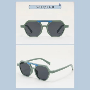 Ochelari de soare pentru copii, unisex, model cu rama chic, detaliu de contrast, tematica cool summer, marime universala, verzi - Img 3