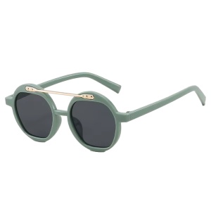 Ochelari de soare pentru copii, unisex, model cu rama fashion, cu accesoriu cool nerdy, tematica party summer, marime universala, verzi