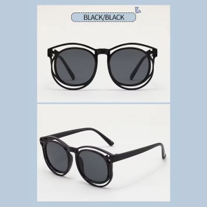 Ochelari de soare pentru copii, unisex, model cu rama fashion, tematica cozy summer, marime universala, negri - Img 3