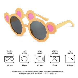 Ochelari de soare pentru copii, unisex, model cu urechi de ursulet, tematica fashion teddy, marime universala, galbeni - Img 4