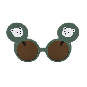 Ochelari de soare pentru copii, unisex, model cu urechiuse de ursulet, flexibili, marime universala, verzi - Img 2