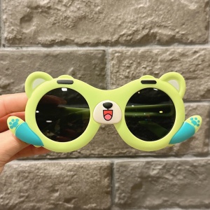 Ochelari de soare pentru copii, unisex, model cu ursulet prietenos, tematica teddy the friendly buddy, marime universala, verde deschis - Img 3