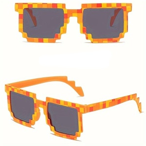 Ochelari de soare pentru copii, unisex, model pixelat, tematica cool gamer, marime universala, portocalii - Img 3