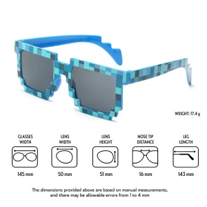 Ochelari de soare pentru copii, unisex, model pixelat, tematica cool gamer, marime universala, albastri - Img 4