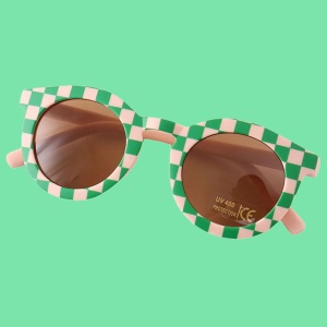 Ochelari de soare pentru copii, unisex, model vintage, rama cu imprimeu, tematica fashion summer, marime universala, verzi - Img 2