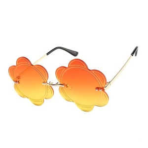 Ochelari de soare pentru femei, model cu floare, tematica I love retro flower, marime universala, portocalii