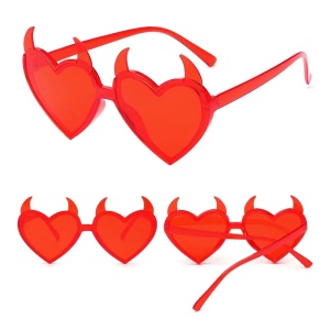 Ochelari de soare pentru femei, model inimioara cu cornite, tematica fashion little devil, marime universala, rosu - Img 2